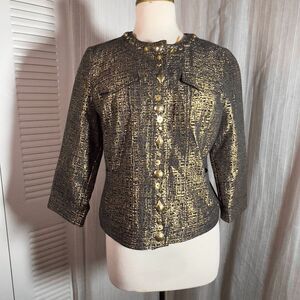 Ruby Rd Women’s Blazers Size 10 Embellished Black Gold Gemstone Blazer